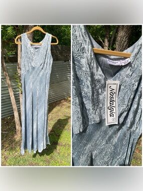 NEW 90’s Embroidered Opalite Velvet Empire Waist Nostalgia Maxi Dress